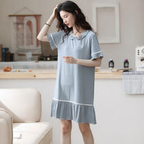 Nightdress Womens Summer Thin Fashion Simple Lady Summer Short Sleeve Dress Modal Pajamas Cool Home Clothes
