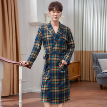Spring and autumn robes mens long sleeves pure cotton long bathrobe mens Spring plus size plaid casual personality pajamas