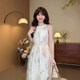 French-Style Super Pretty Mesh Embroidered Halter Neck Sleeveless Dress for Women, Perfect for Summer Beach Vacations, Stunning and Ethereal Long Dress