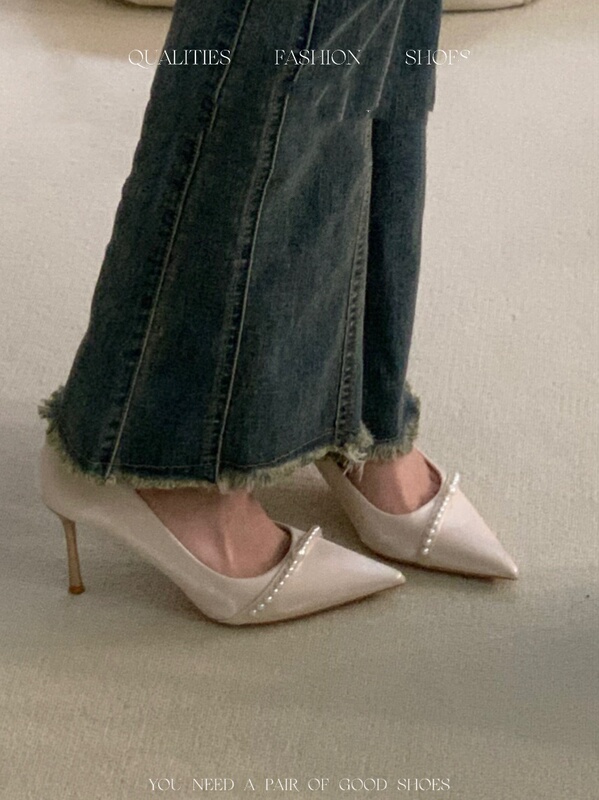French Satin Wedding Dress Bridal High Heels Women's Stiletto Wedding Shoes 18-Year-Old Coming-Of-Age Ceremony Bridesmaid Shoes High-End Feel Comfortable on the Feet