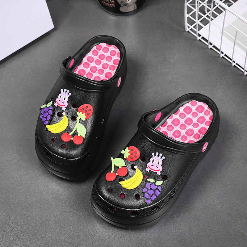 Summer New Anti-Slide Cave Female Beach Shoes thick sole pine sole sandals increase outer wear sandals and Korean version of students