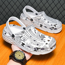 Croc Shoes Mens Summer Slippers 2022 New Outdoor Non-Slip Beach Shoes Two-Wear Baotou Korean Style Sandals Trendy Men