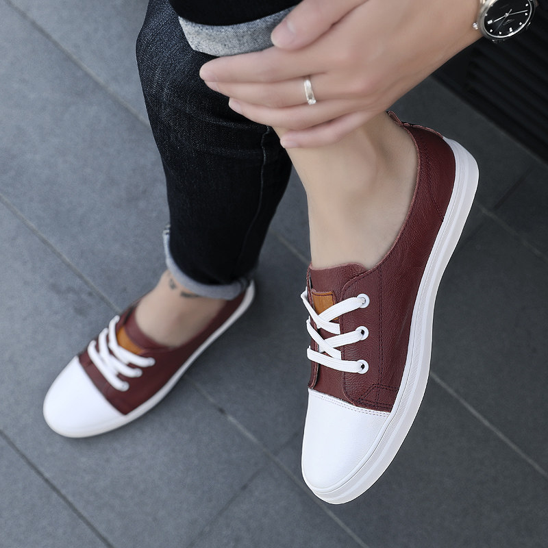 Boomers genuine leather small white shoes men's 2019 Spring models new Korean version 100 hitch Breathable Casual Shoes Flat Bottom Single Shoe Men Summer