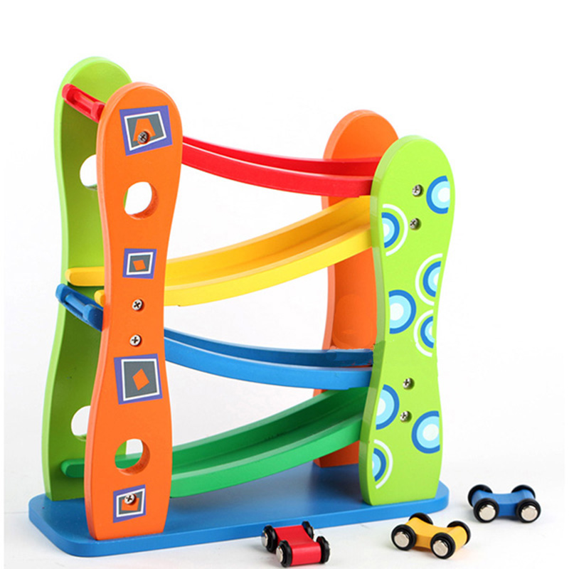 Children's slide track toy Wooden racing car Four-layer gliding car speed car baby gift 1-4 years old