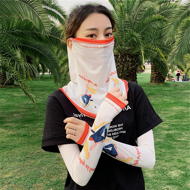 Net Red Ice Cuff Women Summer Ear Hanging Veil scarves cover Anti UV 100 Lapped Ice Silk Sunscreen Sleeves Dins Tide