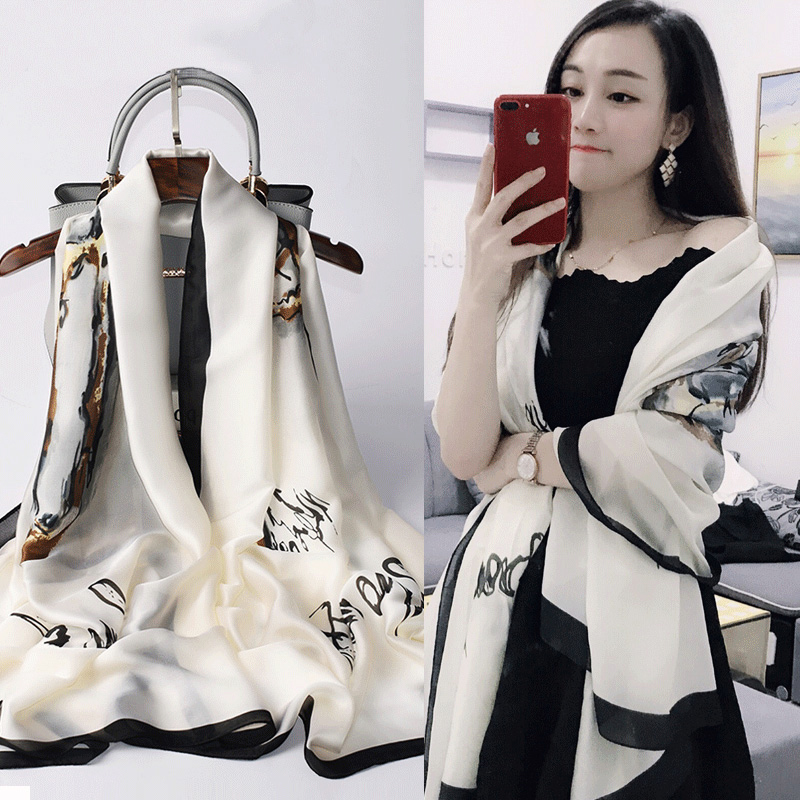 Silk scarves women Summer thin Style Fashion Fashion 100 Lap Scarves 2021 New Spring Autumn Shawl Outside to send Mom Gift