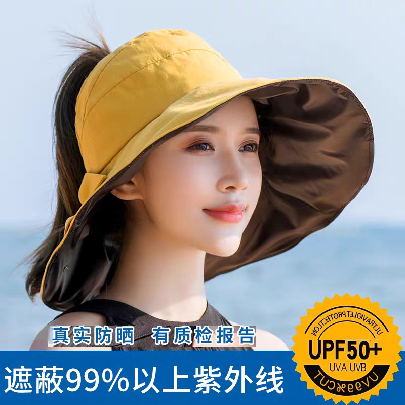Sun hat female sun protection against UV large hat visor Bow Tie Fisherman Beach Hat Black Glue Airtop Uv Sunscreen Uv Sunscreen
