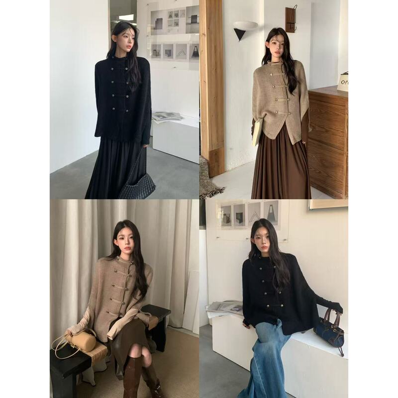 【Ywyw26F/W】Retro Loose-Fitting Shawl Knitted Cape Cardigan Jacket 7791
