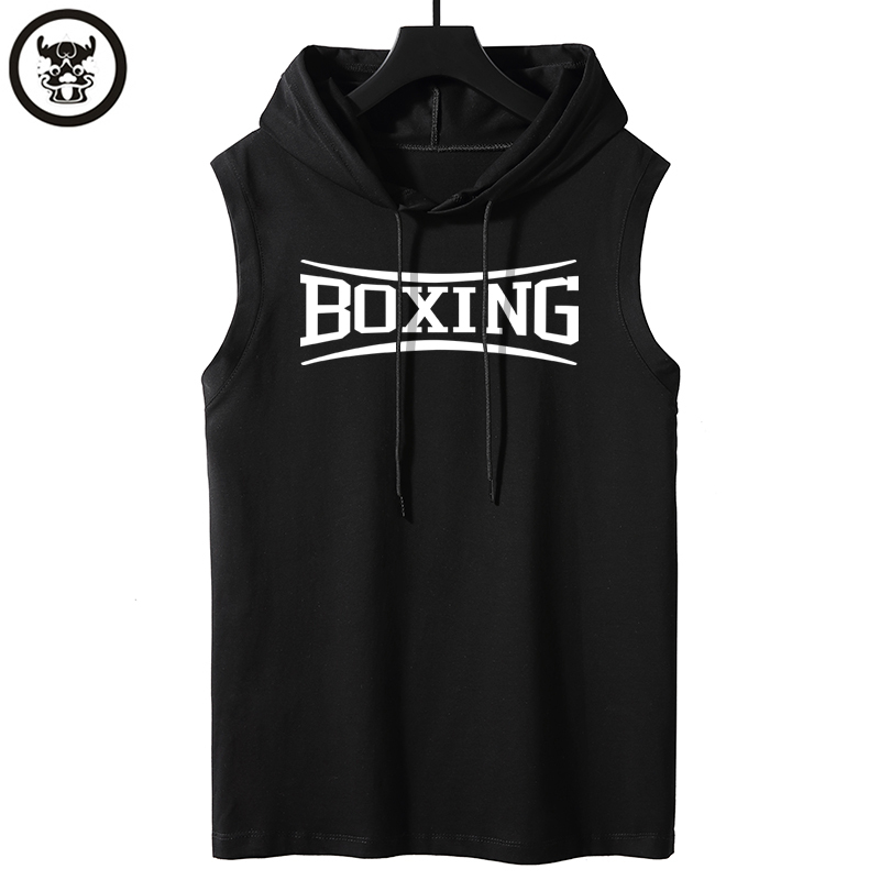 Men's Hooded Sleeveless T-Shirt Summer Pure Cotton T-Shirt Base Layer Basketball Sports Fitness Training Boxing Vest