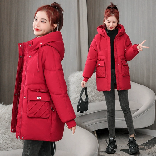 Однотонный длинный пуховик с пухом, модная куртка, 2024 года, средней длины, в корейском стиле, увеличенная толщина