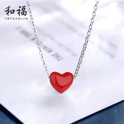 Double-sided small red heart necklace female Korean version of simple personality heart-shaped love heart pendant clavicle chain tide net red jewelry