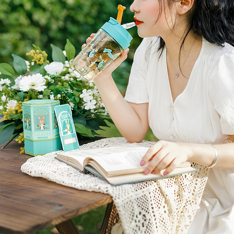Brand Rabbit blanbunny summer cold bubble accompanying cup with straw direct drinking high boron glass portable high temperature resistant