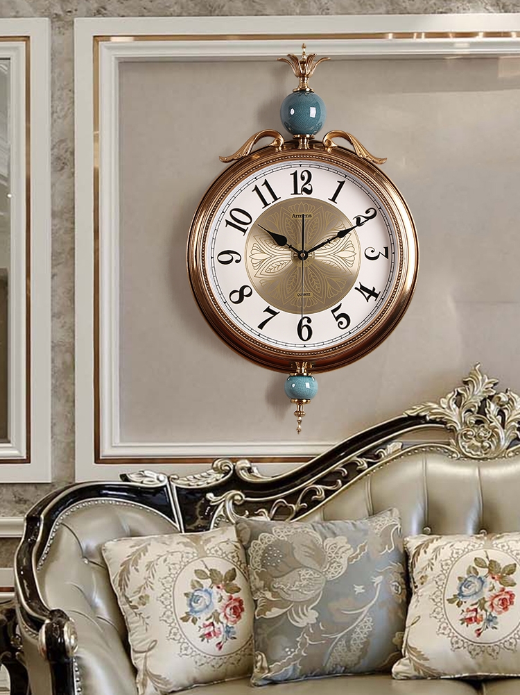 Light luxury metal ceramic clock wall clock living room home fashion creative simple atmosphere European silent personality clock