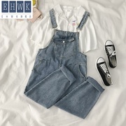 . Denim dây đeo quần phụ nữ rơi 2020 mới Hồng Kông nếm Hàn Quốc phiên bản của sinh viên lỏng hiển thị jumpsuit mỏng quần dài