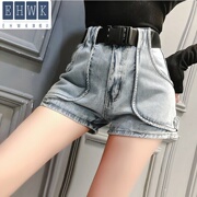 . 2020 mùa xuân và mùa hè mới denim quần short lưng cao của phụ nữ thuần wearstraight hồng ngoại quần rộng chân mất một từ mỏng nóng