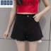 . Đen denim quần short nữ mùa hè mới 100 bộ Hàn Quốc phiên bản lỏng mỡ bên tóc MM lớn mã lưng cao rộng chân quần nóng 