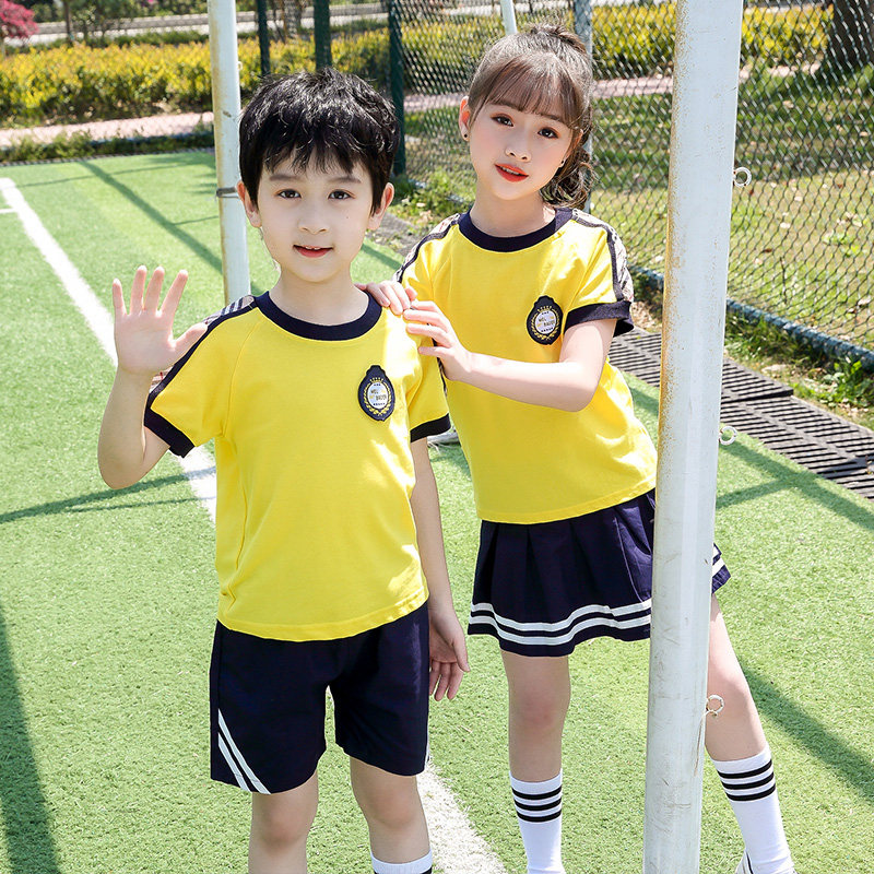 Elementary School Uniforms Suit Summer Yellow Kindergarten Garden Dress Pure Cotton Short Sleeve Children Class Yinglun Wind Custom