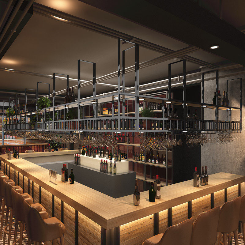 Bar Counter Iron Art Decoration Hanger Industrial Wind Hanging Cabinet Upside Down High Foot Cup Rack Bar Creative Hanging Wine Rack Wine Cabinet