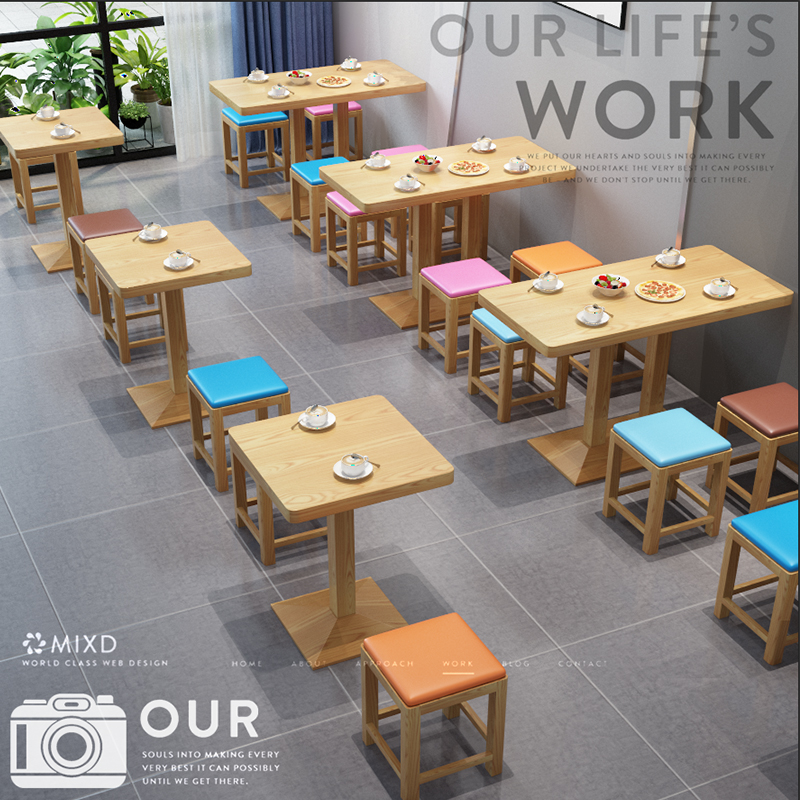 Commercial solid wood small square stool milk tea shop sweet shop noodle restaurant small eats and spicy hot dining shop fast food and chairs combination