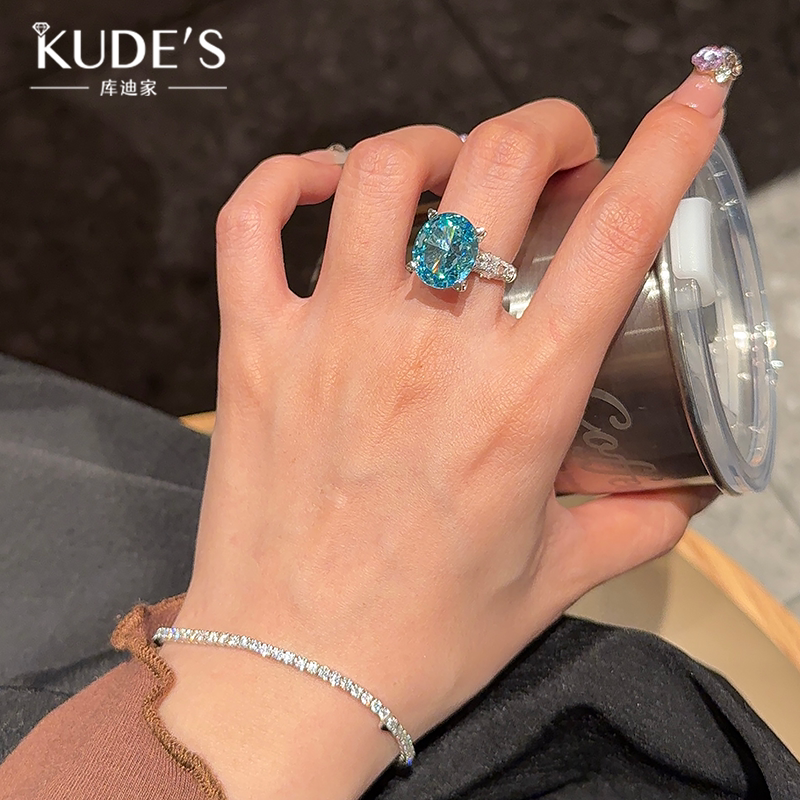 Moissanite 2mm Tennis Bracelet + 5 Carat High Carbon Diamond Large Cabochon Aquamarine Ring Moissanite 2mm Tennis Bracelet + 5 Carat High Carbon Diamond Large Cabochon Aquamarine Ring