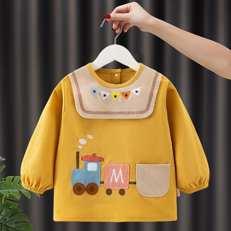 Autumn and winter baby boy smock waterproof and anti-dirty children's bib 2025 new winter set cotton clothing kindergarten reverse dressing
