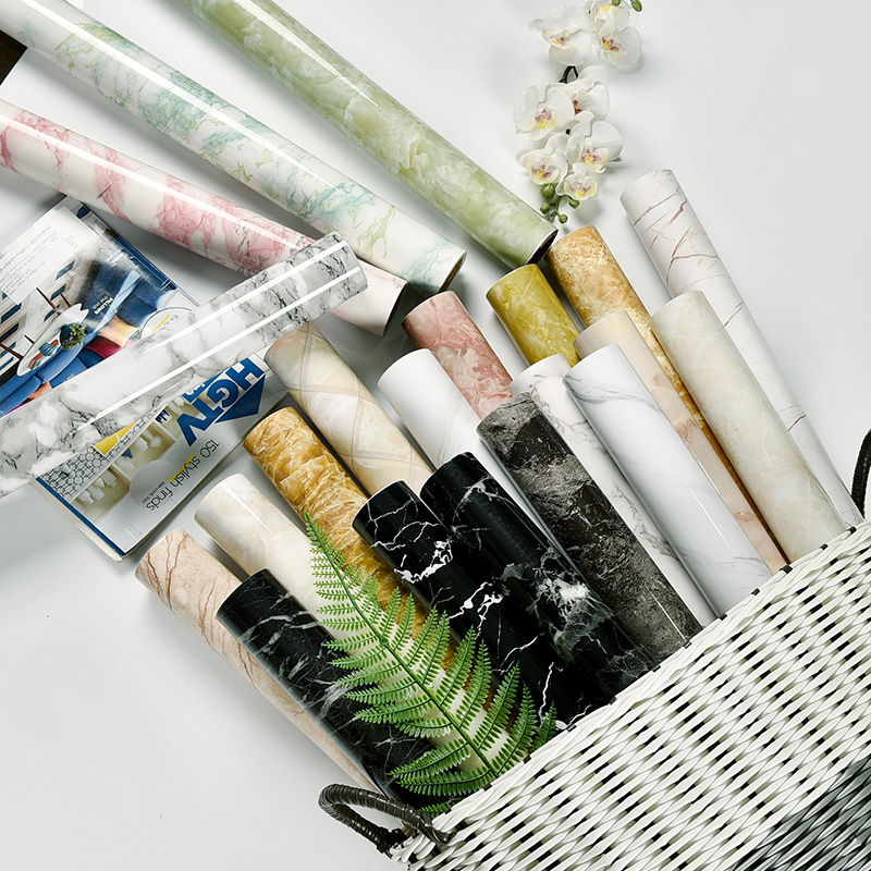 Imitation marble pattern wallpaper plane waterproof pvc kitchen oil-proof sticker whole cabinet door countertop renovation self-sticking wallpaper