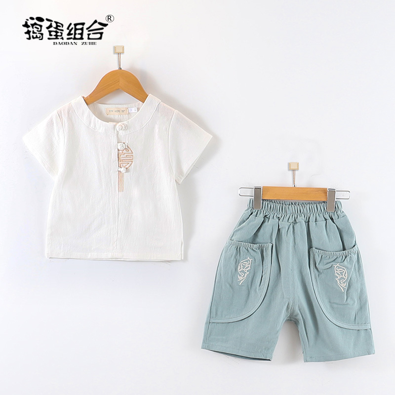 Hanfu boys summer thin section retro young master ancient costume children's Tang suit Chinese style short-sleeved suit baby one-year-old clothes