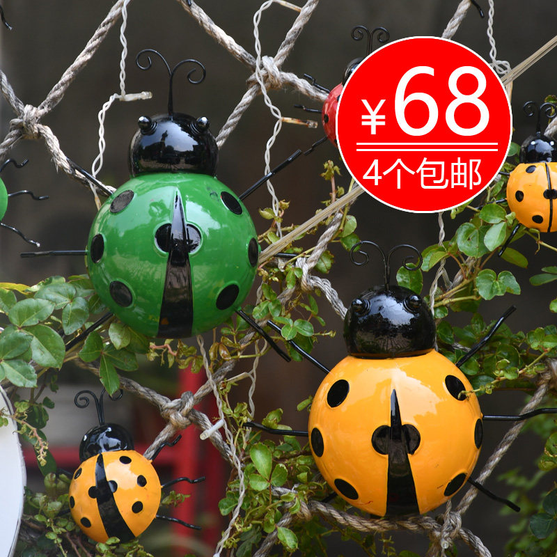 Creative Courtyard Decoration Iron Art Beetle Small Ladybug Cute Animal Wall Decoration Kindergarten Garden Balcony Wall Pendant