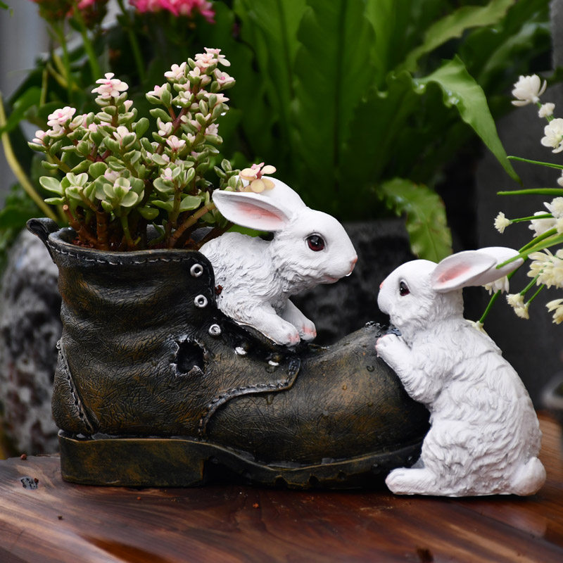European-style cartoon trumpet rabbit succulent plant flowerpot creative cute animal shape potted resin gardening ornaments