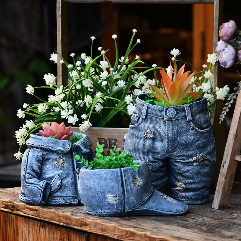 Garden Decoration Multi-Meat Flowerpots Small Denim Jeans American Countryside Composition Creative Personality Cute Patio Balcony