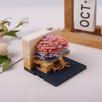 3D three-dimensional paper carved sticky pink blue green color tremble Net red same tree house hand torn Chinese style creative convenience stickers cute ins cartoon Valentines Day customized birthday gift