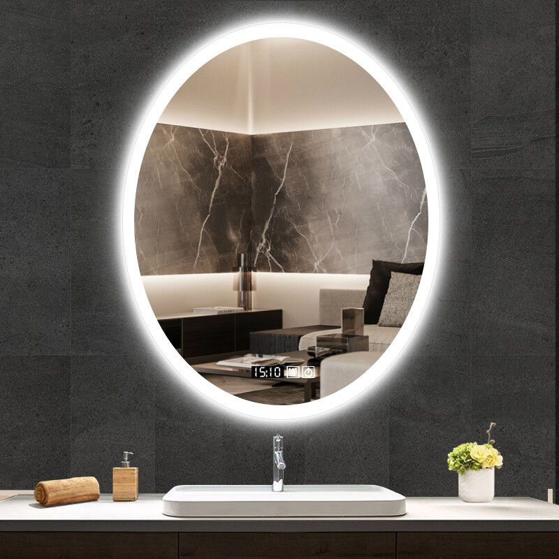 Art enjoy smart bathroom mirror oval mirror LED with light anti-fog bathroom mirror hanging wall hotel toilet Smart-Taobao