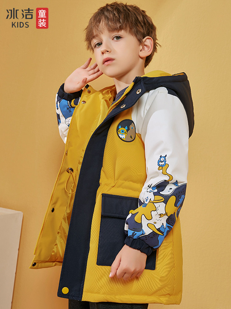 Ice cleaning boy's down clothes in length 2022 new CUHK child labour Fashion foreign air white duck suede warm jacket 