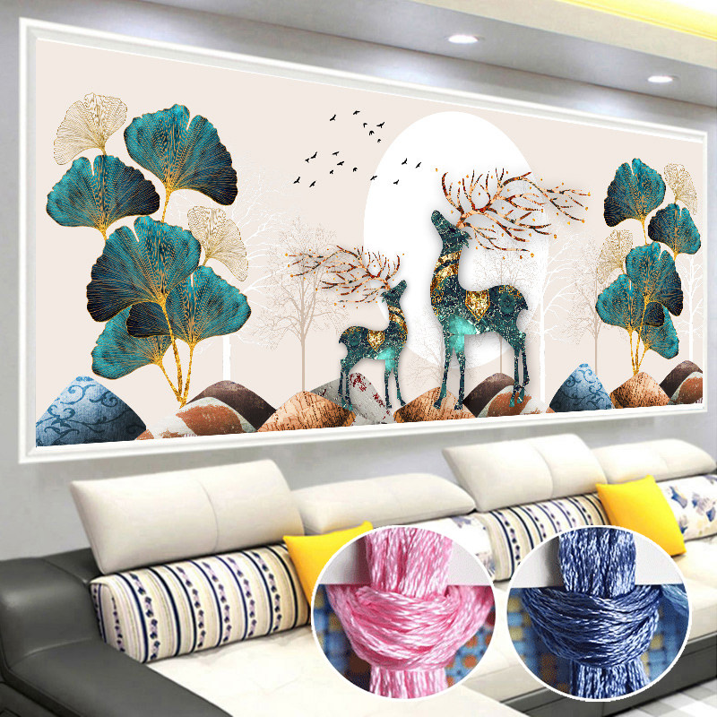 Printed cross stitch 2022 new living room simple modern fortune elk atmosphere European bedroom handmade thread embroidery