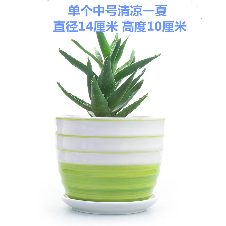 Flowerpot ceramic contracted large indoor potted flower pot green plant with tray plastic balcony rounded fleshy flower pot