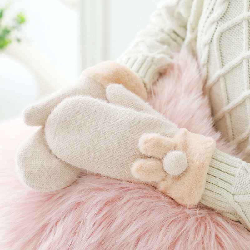 Gloves winter women warm plus velvet cute hand sleeve plush cycling with students padded driving cold arm sleeve