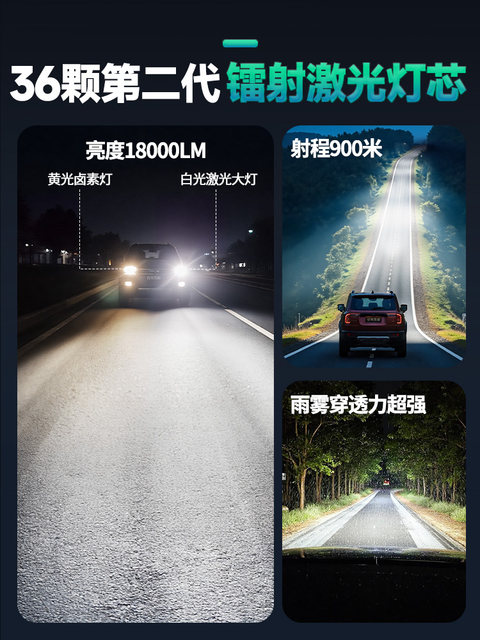 Laser High-Brightness Led Car Headlight 800W Ultra-Bright Spotlight Bulb Modified High Beam and Low Beam Integrated Strong Light Car Light