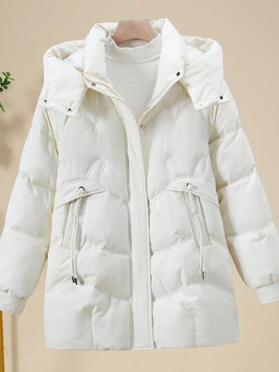 Solid color mid-length cotton coat for women autumn and winter 2025 new small person warm and thickened simple versatile cotton coat