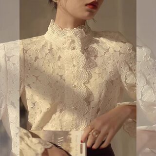 Lace Shirt for Women, Autumn and Winter Inner Wear, 2025 New Style, French Fashion, Elegant, Sweet, Versatile, High-End, Stand-Up Collar Top