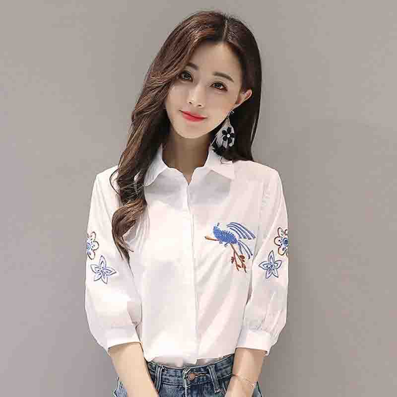 Pure Cotton Women's Short-Sleeved Shirt, Summer 2026 New Style, Loose and Fashionable with Embroidered Design, Niche Short Half-Sleeve Top