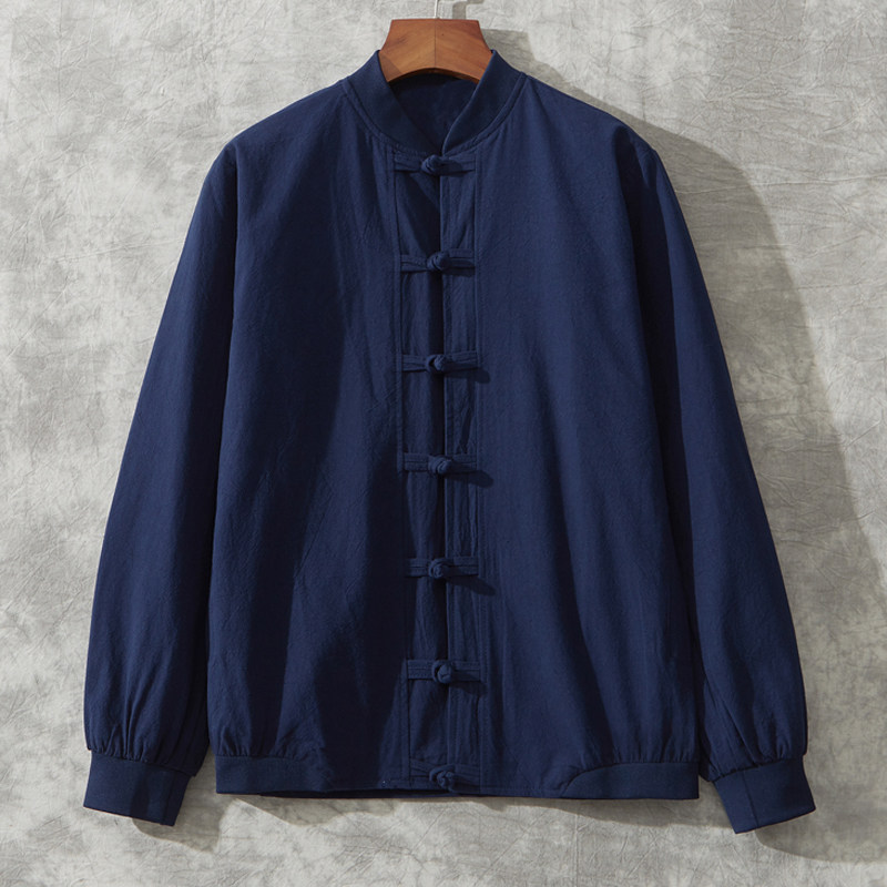 Spring Autumn Jacket Male China Wind Jacket Cotton Linen Pair of Flap Baseball Suit Retro Armo-Loose Fat Subblouse Jacket