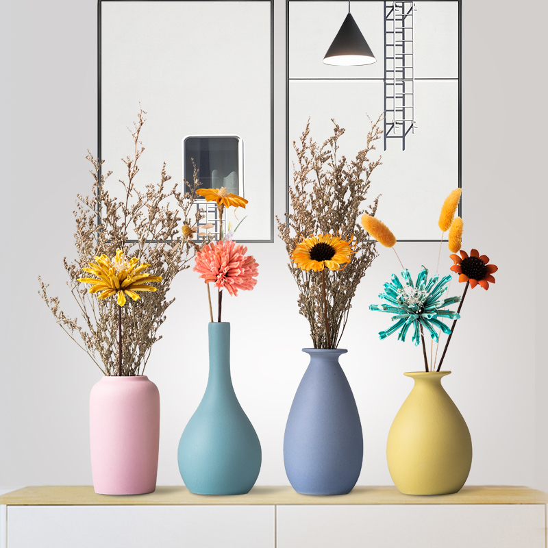 Creative Nordic Ceramic Small Vase Flower Arrangement Drying Flower Decoration Home Decoration Living Room Dining Room Table TV Cabinet Xuan Guan Pendulum