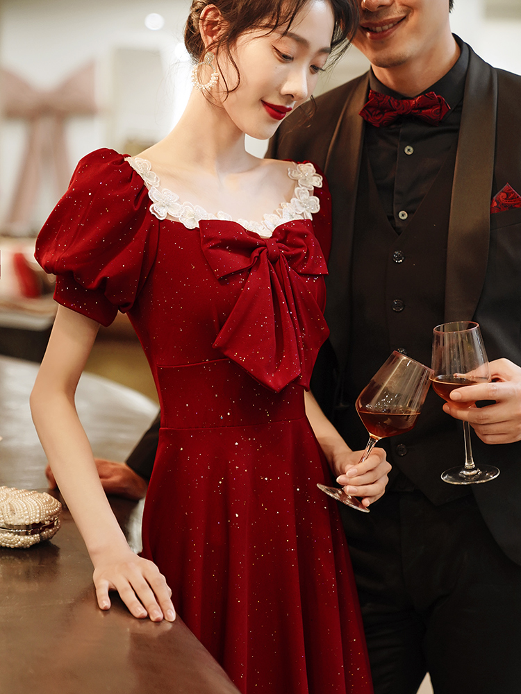 Evening dress, red girls dress, summer wedding dress, french style, suitable for teen Evening dress, red girls dress, summer wedding dress, french style, suitable for teen