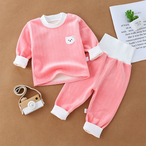 Детский удерживающий тепло утепленный демисезонный комплект, детское удерживающее тепло нижнее белье подходит для мужчин и женщин для раннего возраста, высокая талия, 2 лет