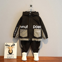Boys spring clothes 2021 new suits childrens sports handsome baby spring and autumn hooded mens treasure clothes foreign atmosphere tide