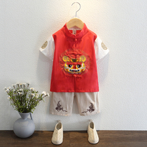 Han - dressed boy 1 summer 2 year old baby red Chinese wind show summer dress short sleeve national school clothing childrens Tang dress