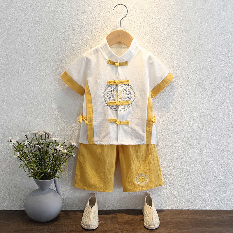 Han clothing boy 2 year old short sleeve summer school student Chinese wind show cotton and summer dress baby Chinese school children Tang dress 3