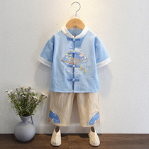 Han-clothed boy-aged show wear summer short sleeve baby Chinese wind show costume summer dress for summer children