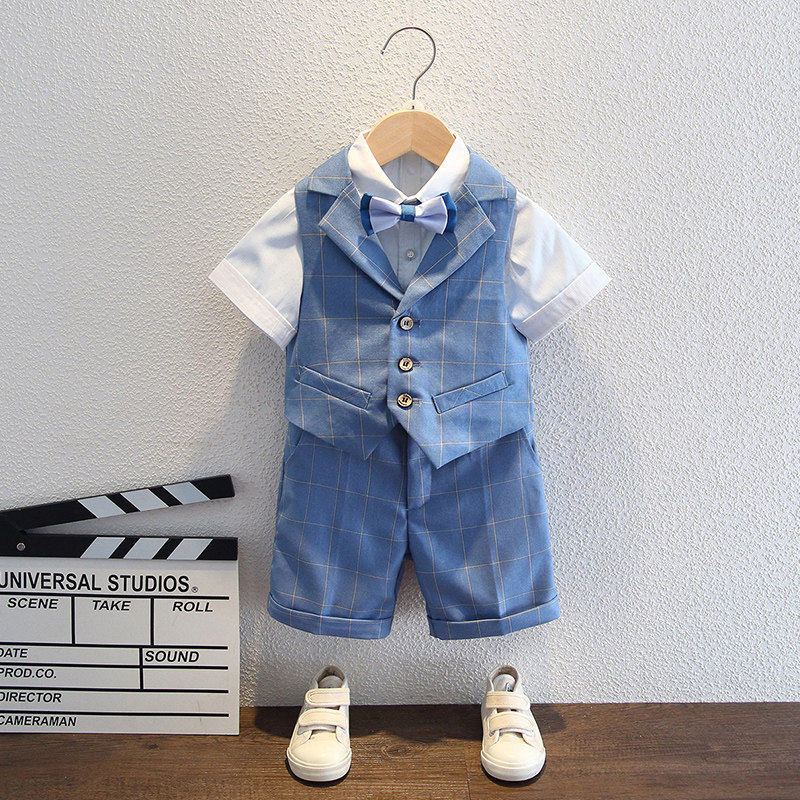 Boy Suit Summer Boy Short Sleeve Birthday Gown Baby Yingren Wind Play Out Suit Host Children's Suit