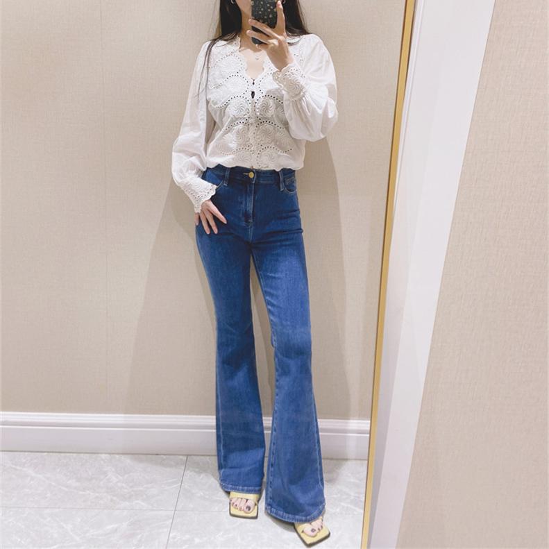 Fr Classic 80S~Retro High-Waisted Straight-Leg Flared Pants Elastic Slim-Fit Slimming Flared Jeans Long Pants for Women